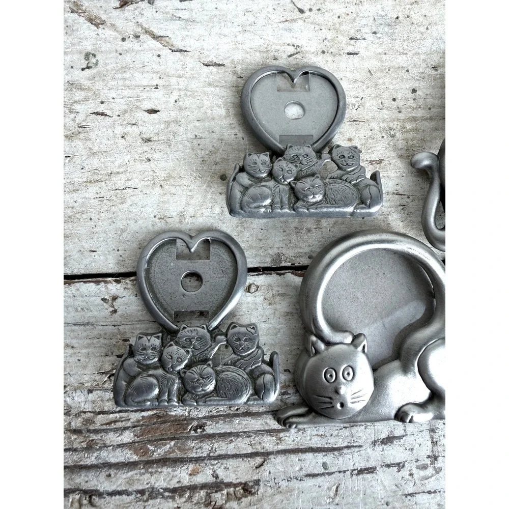 Vintage Pewter Cat Picture Frame Set 4pc Feline Decor Taiwan‎